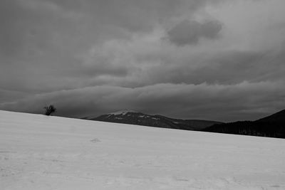 Scenic view of snow covered mountains against sky