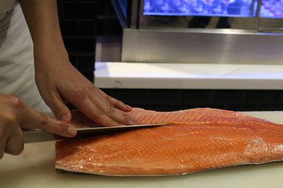 Close-up of person preparing food
