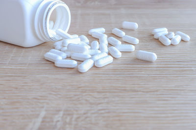 High angle view of objects on table