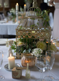 Close-up of illuminated christmas lights on table