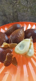 High angle view of dessert on table