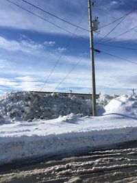 Snow covered landscape against sky