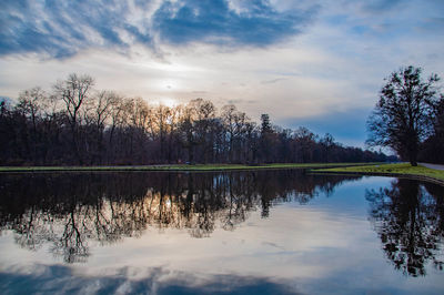 Scenic view of lake against sky during sunset