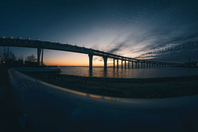 Bridge over river at sunset