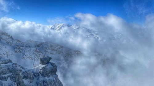 Scenic view of snowcapped mountains against sky