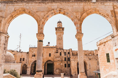 Low angle view of historical building against clear sky