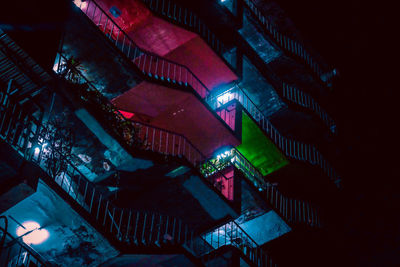 Low angle view of illuminated staircase in building