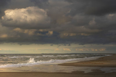 Scenic view of sea against cloudy sky