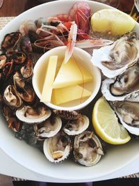 High angle view of food in plate