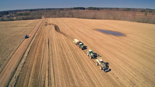 High angle view of tractor on field