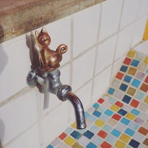 High angle view of faucet in bathroom