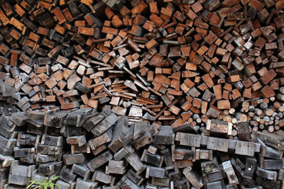 Full frame shot of logs in forest