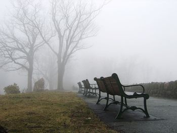 Empty bench in park during winter