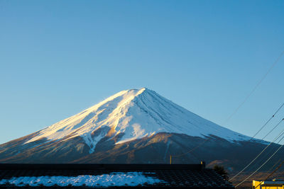 Snowcapped mountains against clear blue sky