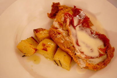 High angle view of serving food in plate