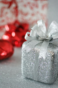 Close-up of christmas decoration on table