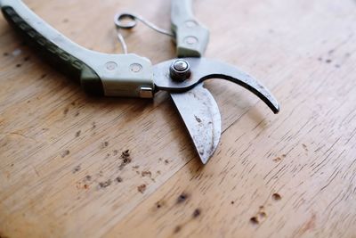 High angle view of tools on table