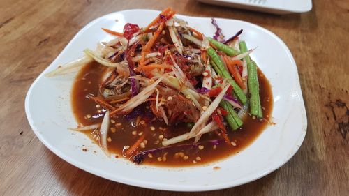 High angle view of meal served in plate