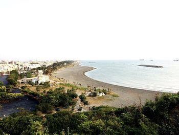 High angle view of beach against clear sky