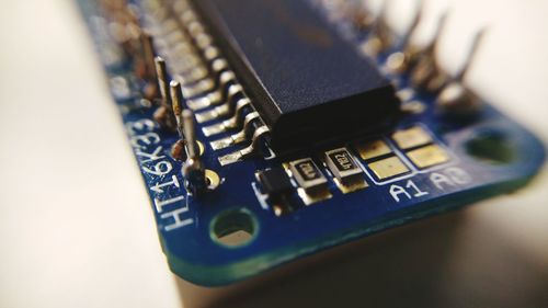 High angle view of computer chip on table