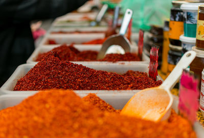 Close-up of spices for sale at market stall