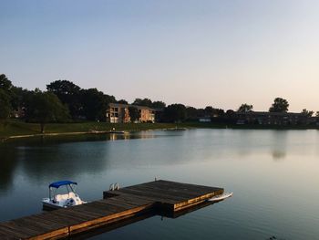 Scenic view of lake against clear sky