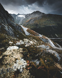 Scenic view of snowcapped mountains against sky