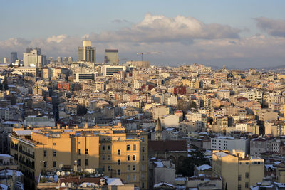 High angle view of townscape against sky