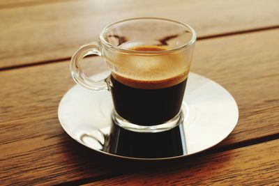 Close-up of coffee cup on table