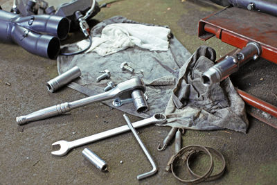 High angle view of tools