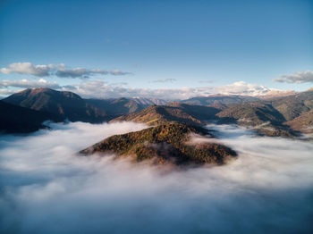 Scenic view of snowcapped mountains against sky