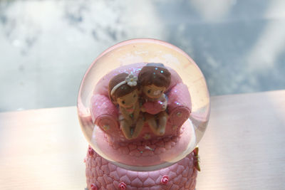 High angle view of ice cream in glass on table