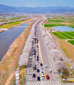 High angle view of road in city