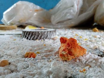 Close-up of meat on table