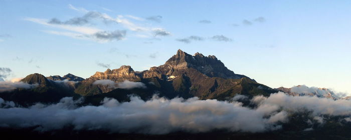 Low angle view of mountains against sky