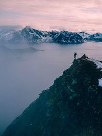 Scenic view of mountains against sky during sunset