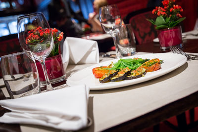 Food served on table in restaurant