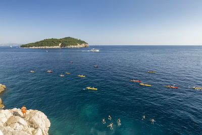 High angle view of sea against clear sky