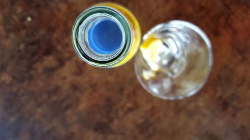 High angle view of glass on table