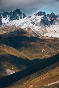 Scenic view of snowcapped mountains against sky