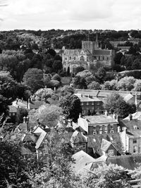 High angle view of townscape against sky