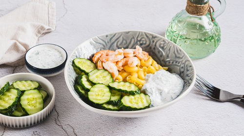 High angle view of food on table
