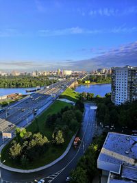 High angle view of cityscape against sky