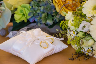 High angle view of potted plant on table