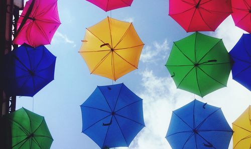 Low angle view of multi colored umbrella