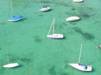 High angle view of sailboat in sea