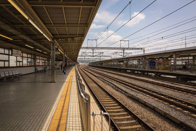 Railroad station platform against sky