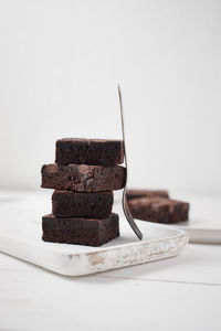 High angle view of chocolate cake on table