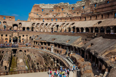 View of the interior of the roman colosseum showing the arena and the hypogeum in a beautiful day