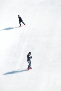 High angle view of woman in snow